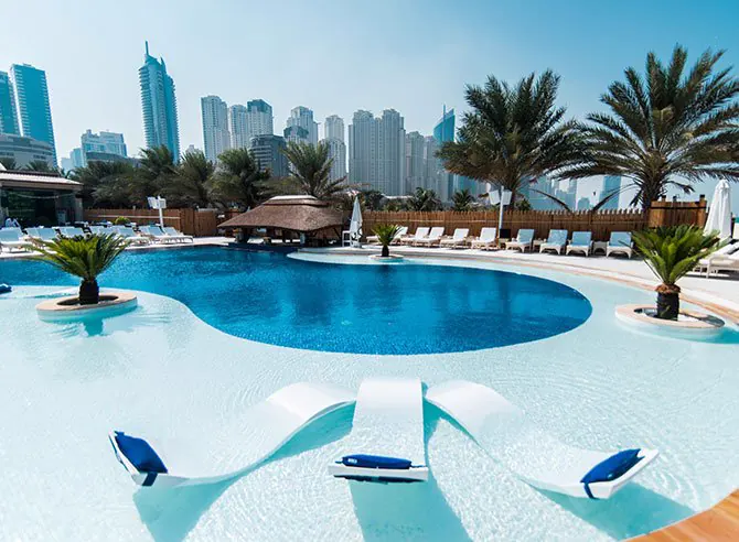 In-water loungers in the pool